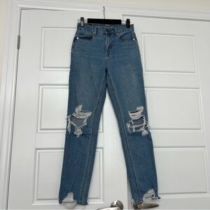 American Eagle Outfitters Blue Ripped Mom Straight Leg Jeans